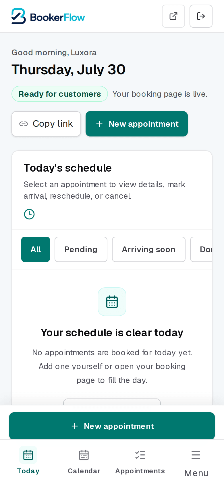 The dashboard on a phone, with the tab bar fixed along the bottom of the screen.